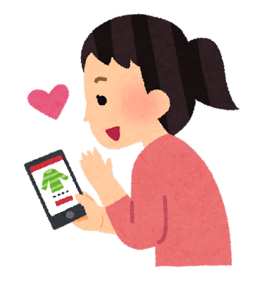 スマホでネットショッピングをしている女性のイラスト