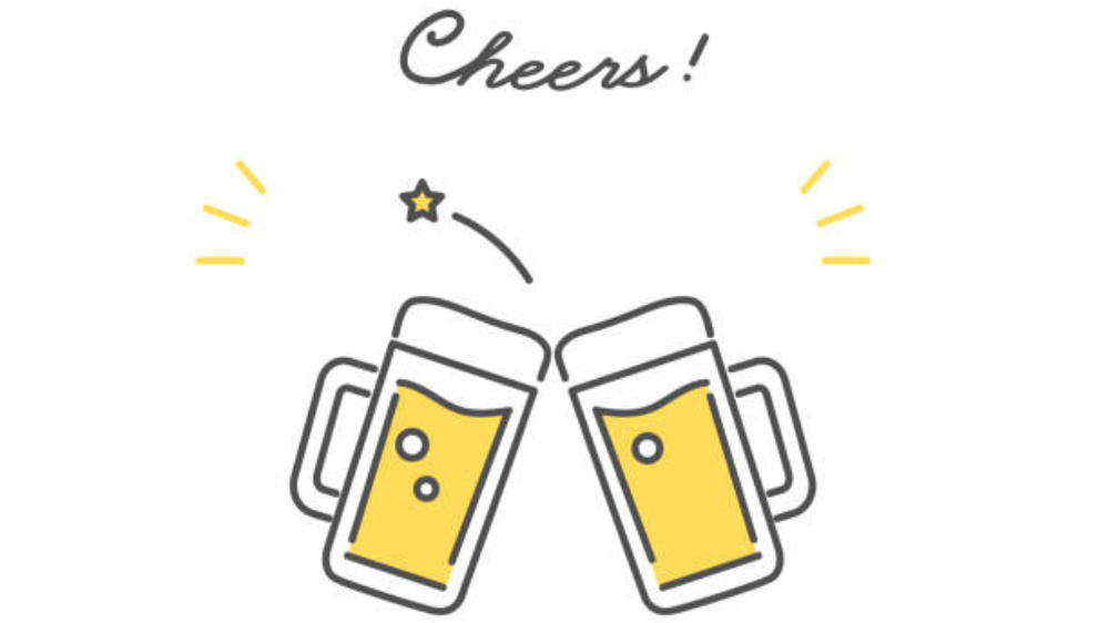 ビールで乾杯しているイラストとcheerの文字